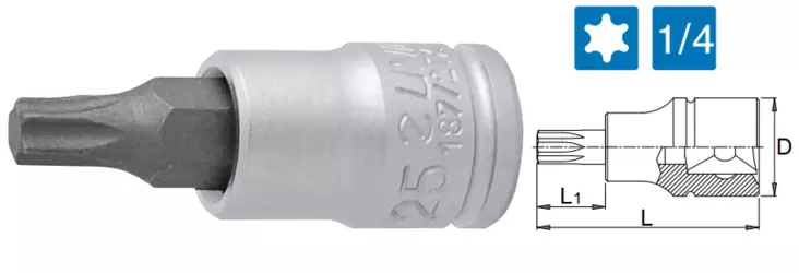 1/4=E2=80=9D TORX-HYLSY 187/2TX - 1/4" hylsysarjat- ja osat - 607903 - 1